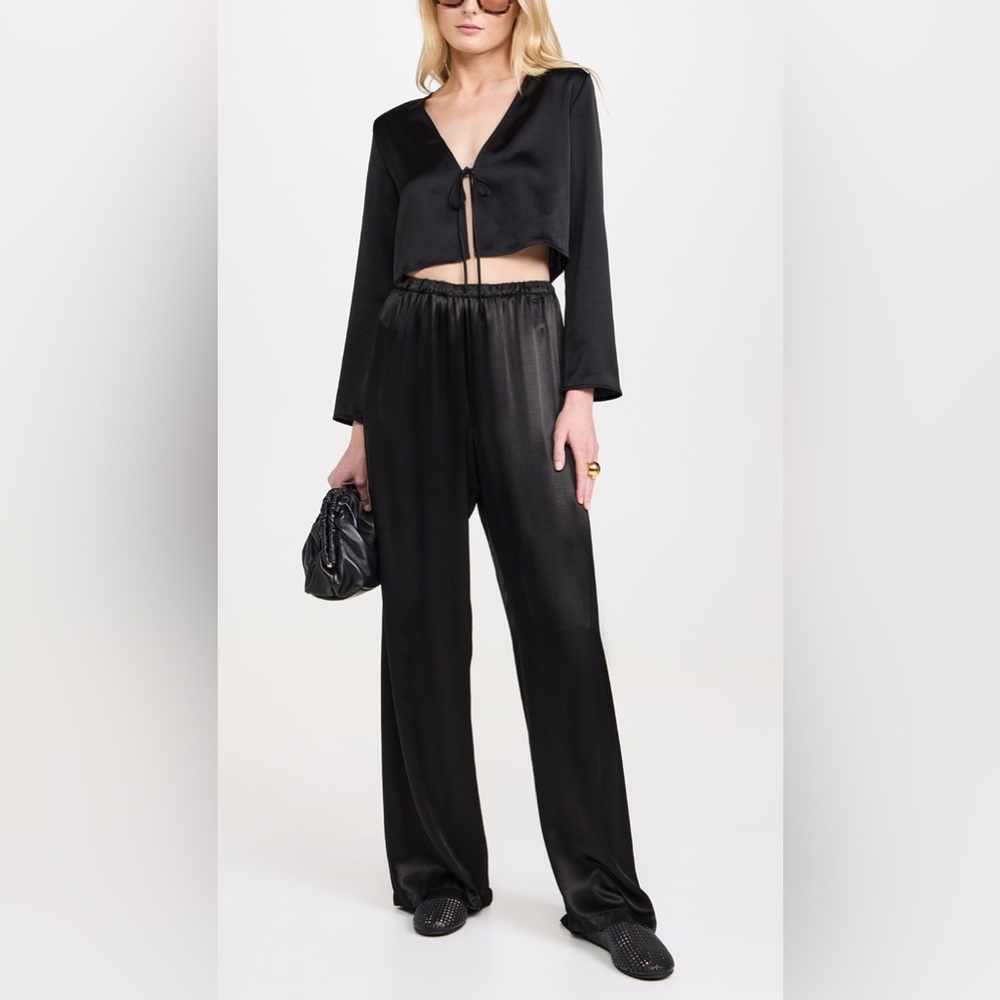 ENZA COSTA  Satin Women’s Pants Black 1/Small NWOT Wide Leg Chic Romantic
